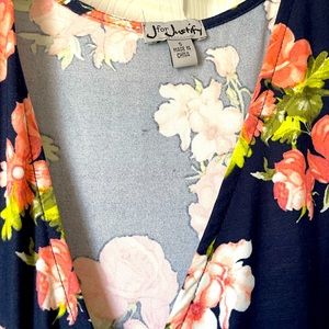 NEW. Blue floral dress. Long with leg slit. Size S.